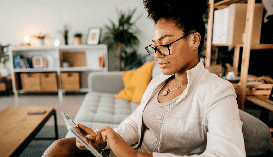 Woman looking at tablet