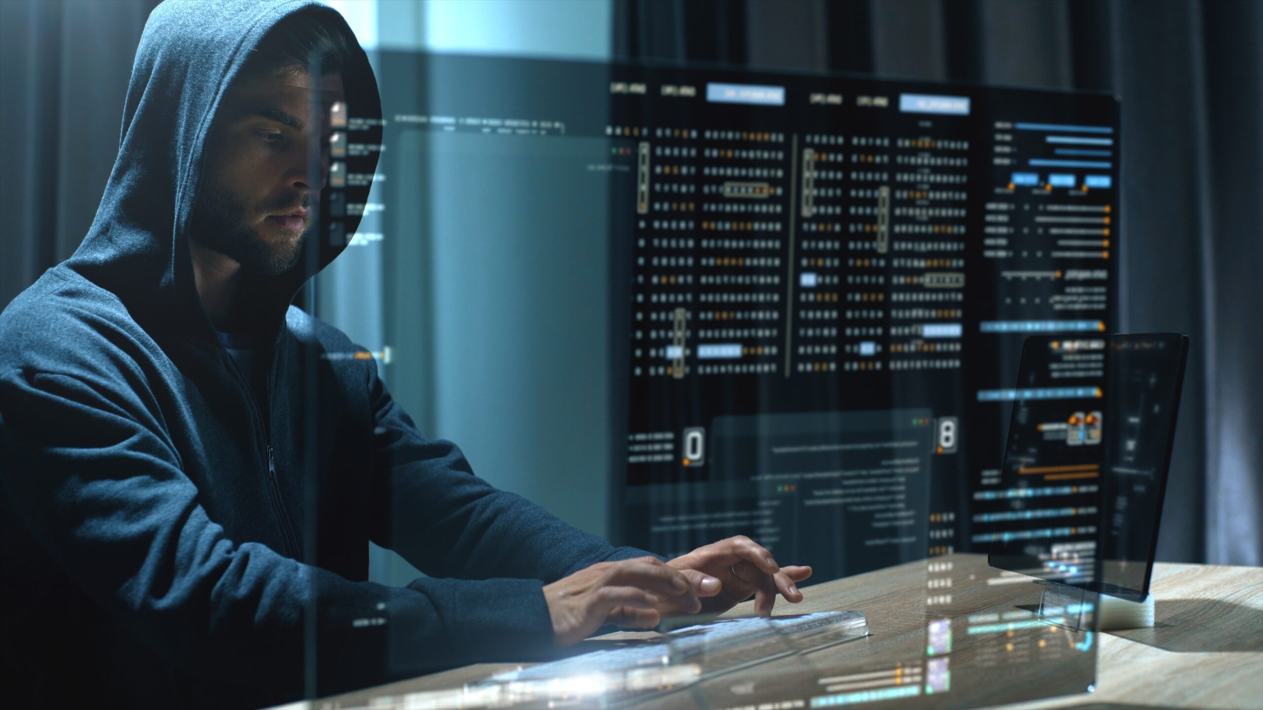 Futuristic,Cyber,Hacker,Operating,Under,The,Guise,Of,Anonymous,,Employs